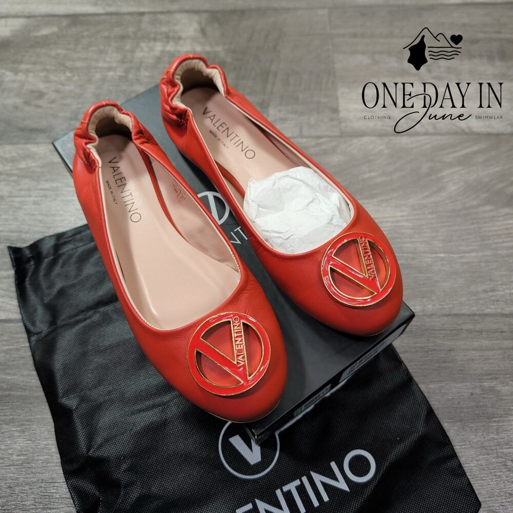 Valentino by Mario Valentino Calliope Leather Flats Coccio Red NIB Size 8